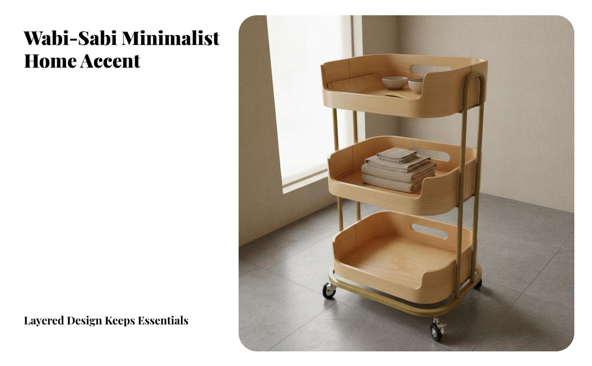 Wooden Beauty Trolley Minimalist Rustic Design 3 Tier Rolling Cart Solid Wood Trays Salon Trolley Cart for Facial Care Facility, Wellness Center