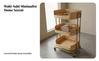 Wooden Beauty Trolley Minimalist Rustic Design 3 Tier Rolling Cart Solid Wood Trays Salon Trolley Cart for Facial Care Facility, Wellness Center