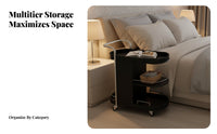 Mobile Design Rolling C-Shaped Table On casters C-Shaped Couch Stand Multi-Purpose eveningstand Space-Saving for Apartment Dwellers, Homeowners, Home Workers, Living Room, Bedroom, Balcony, Small Spaces