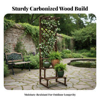 Weather-Resistant Tiered Planter Shelf with Trellis Rustic Finish Multi-Level Plant Stand Freestanding Flower Rack Ladder design for Gardeners, Homeowners, Florists, Balcony, Outdoor, Patio, Living Room