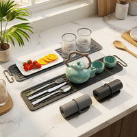 Coffee Machine Silicone Mat for Worktops and Draining Board, Heat Resistant Surface with Hanging Holes, Foldable Non-Slip Pad, Anti-Slip Tray