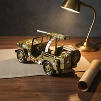 Iron Army Car Ornament Handmade Retro 4x4 Vehicle Sculpture for Man Cave