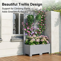 Planter Box Outdoor with Trellis, Raised Wooden Planter Box 100cm, Rectangular Garden Planter for Climbing Plants, Rustic Freestanding