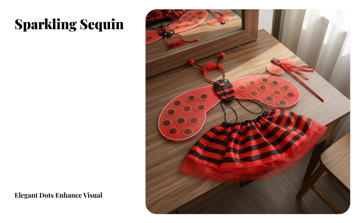 Ladybug Costume Set Easy to Wear Ladybug Dress-up Appendages Bright Colorful Designs Appendages for Children, Girls, School Plays, Birthday Parties