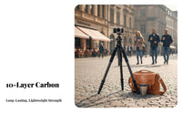 Foldable Carbon Fiber Tripod Lightweight Camera Tripod Adjustable Height Portable Photography Stand Stable for Photographers, Content Creators, Videography, Outdoor, Bird Watching, Live Broadcasting