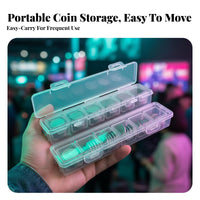 Large Capacity Slotted Coin Sorting Box Easy Counting Slotted Coin Storage Tray with Lid currency Organizer Stackable Design for Bank Tellers, automated retail dispenser professionals, Small Business Owners, marketplace Stall, Office, Home, Car