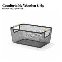 Wire Mesh Carrier with Wooden Handles Easy to Carry Organizer Bin Rust-Resistant