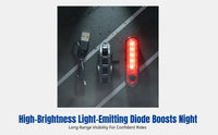 LED Bike USB Rechargeable Flash Warning Light, Adjustable, Night Cycling, Kids Balance