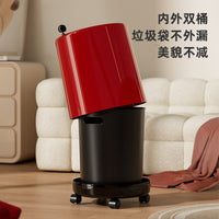 Modern Light Luxury Trash Can, Plastic, 10L, Double Layer, with Wheels Option