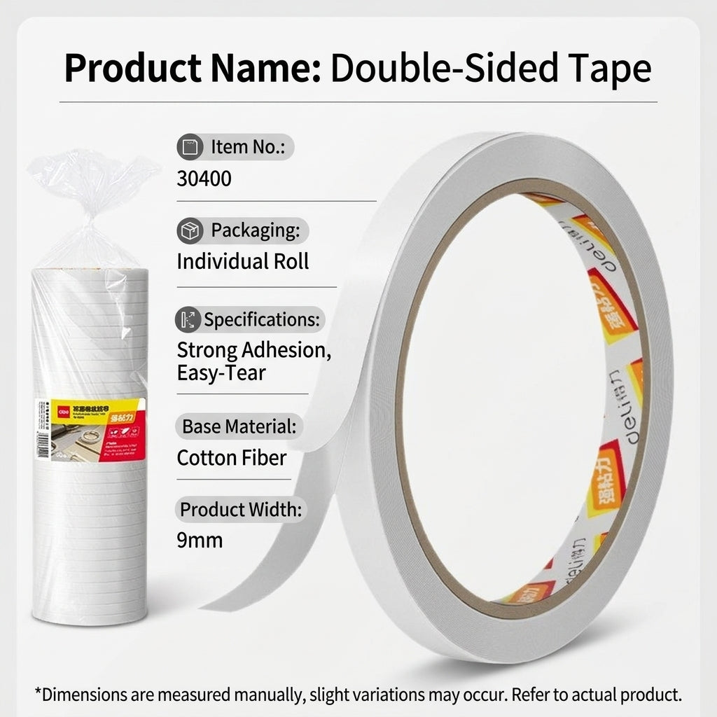 Double Sided Tape Strong Adhesive 9mm x 10m, Heavy Duty Waterproof Mounting Tape for Walls, Desk Accessories and Workspace Organizers