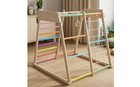 Wooden Climbing Frame with Cord Climbing Net Freestanding Wooden Climbing Arch Play Structure Wood Indoor Climbing Gym for Young Children, Kids