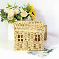 House-Shaped Basket Handwoven Wicker Storage Basket Hand-Woven Decorative for Gift Presentation, Shelf