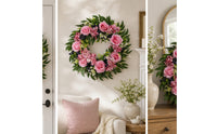 Rose and Peony Wreath Spring Wreath with Pink Roses Summer Lush for Entryway, Wall Decor