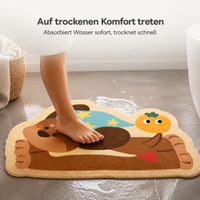 Diatomaceous Earth Non-Slip Bath Mat with Cartoon Pet Design, Quick-Drying Absorbent Floor Mat for Bathroom Entryway