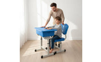 Pen Slot Adjustable Student Desk and Chair Set Ergonomic Design Height Adjustable School Desk Side Hook Children's Study Table and Chair Sturdy & Long-Lasting for Students, Training Center