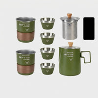 Camping Tea Set, heat-resistant teapot set made of 304, portable with double-wall anti-scald cups, for festivals & hikers