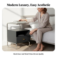 Light Luxury design Bedside Cabinet with Open Shelf Modern Design Single-Drawer Cabinet with Open Shelf Minimalist Aesthetic Nightstand Space-Saving for Small Apartment Residents, Homeowners, Students, Living Room, Hallway, Office, Nursery