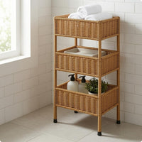 3 Tier Rattan Shelf Light Brown Rattan Storage Rack Slender Legs Three-Tier Storage Rack for Display