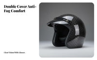 Carbon Fiber 3/4 Helmet Impact Absorption Carbon Fiber Breathable Lining Guarding Headwear for Bikers, Adults, Road Trips, Long-Distance Riding