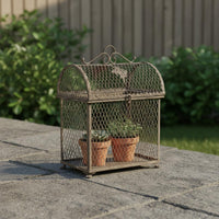 Metal Birdcage Decor Distressed Finish Vintage Iron Cage opening Mesh Design Rustic Bird Cage Centerpiece for Home Display