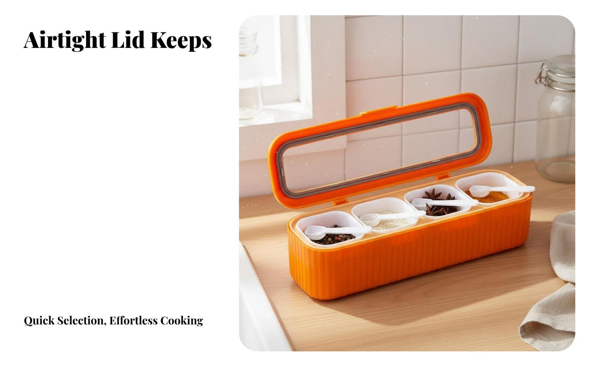 4 Compartment Seasoning Box Compartmentalized Design 4-Compartment Seasoning Box Nordic Design Divided Spice Container Set for Countertop, Pantry