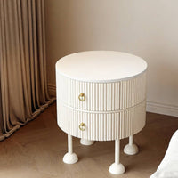 Curved Corners Fluted Drawer Nightstand Modern Aesthetic Round Fluted 2-Drawer Cabinet Spacious Storage Bedside Table Scratch-Resistant Top for Homeowners, Apartment Dwellers, Interior Designers, Living Room, Small Areas, Home Office