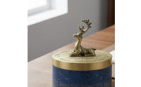 Deer Ornament Incense Burner Gold Wave Pattern Copper Incense Burner Fitted Lid Decor Piece Blue Body
