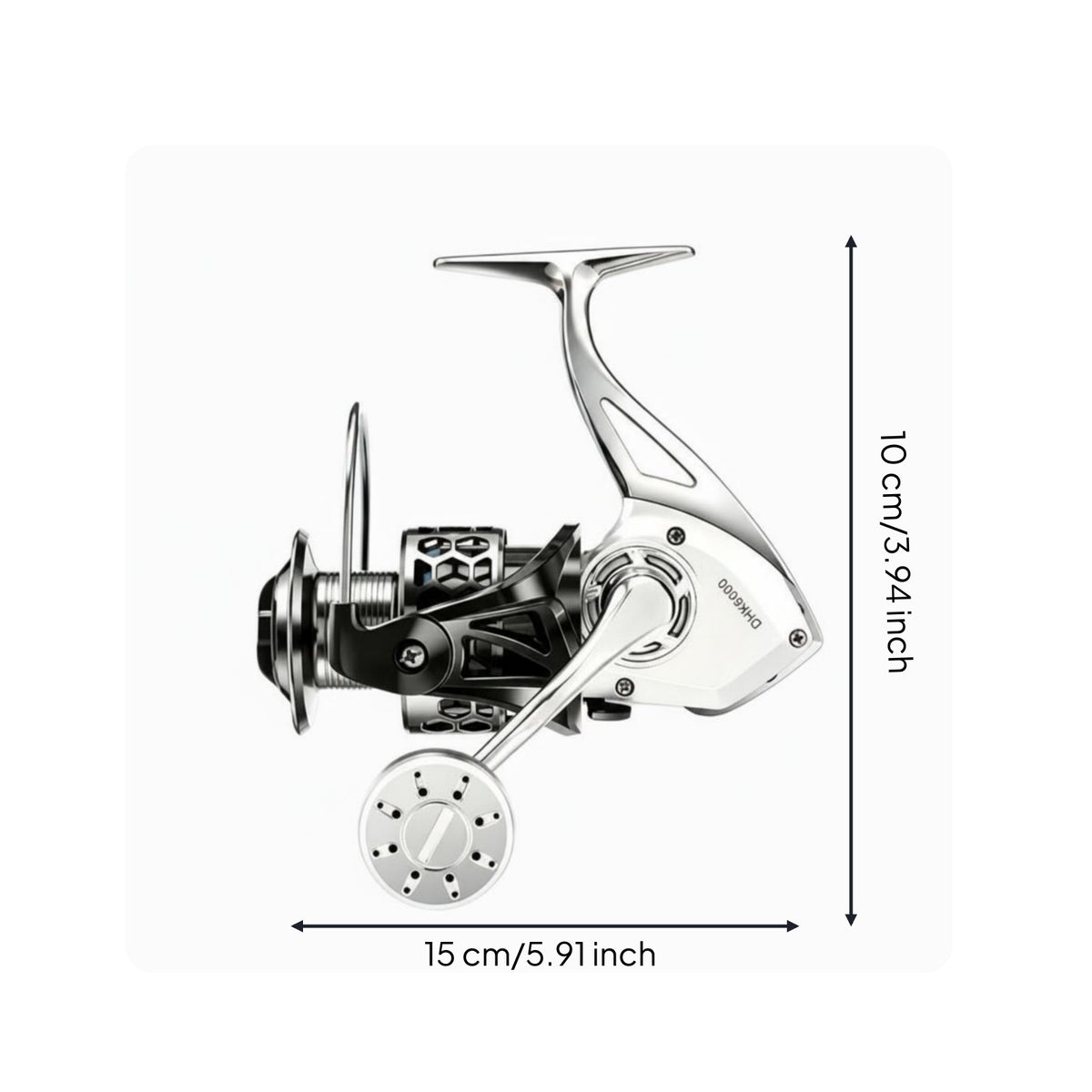 6000 Series Reel Silver and Black Metal Rotating Fishing Reel Compact