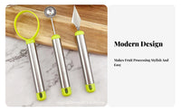 3 Pieces Stainless Steel Fruit Prep Tools Multifunctional Fruit Carving Tool Kit Fruit Baller Ladle Set Food Grade Material