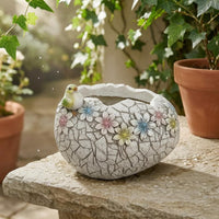 Textured Cracked Eggshell Planter Raised Flowers Eggshell Planter Engraved Plant Container Pastel Floral for Courtyard, Balcony