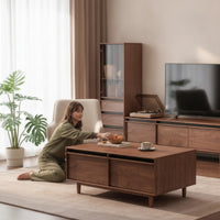 Coffee Table with Storage Solid Wood Storage Coffee Table Walnut Finish Furniture for Living Room, Lounge