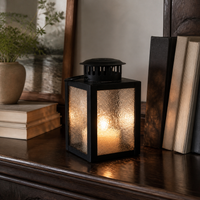 Vintage Ripple Glass Lantern Candle Holder with Handle, Creative Aromatherapy Iron Art Candlestick for Home Decor