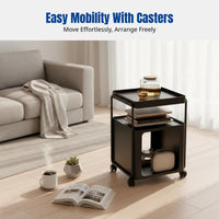 Modern Minimalist Sofa Side Table, Square Coffee Table with Casters, Multi-Functional Storage Cabinet for Living Room and Bedroom