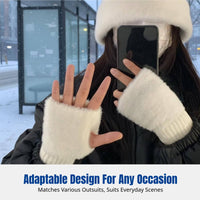 Half Finger Flip Cover Gloves, Plush Knit, Warm, Windproof, Autumn Winter, Trendy, Outdoor Cycling