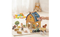 Pretend Play Farm Shape Sorter Playset Fine-Motor Barn Shape Sorter Educational Barn Toy with Animal Figures Learning for Toddlers, Preschoolers, Playroom, Daycare