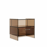 Modern Design Multi-Level Accent Table Minimalist aesthetic Waterfall End Table Transparent Look Nightstand single-Piece Construction for Homeowners, Apartment Dwellers, Students, Bedroom, Small Spaces, Living Room, Nursery