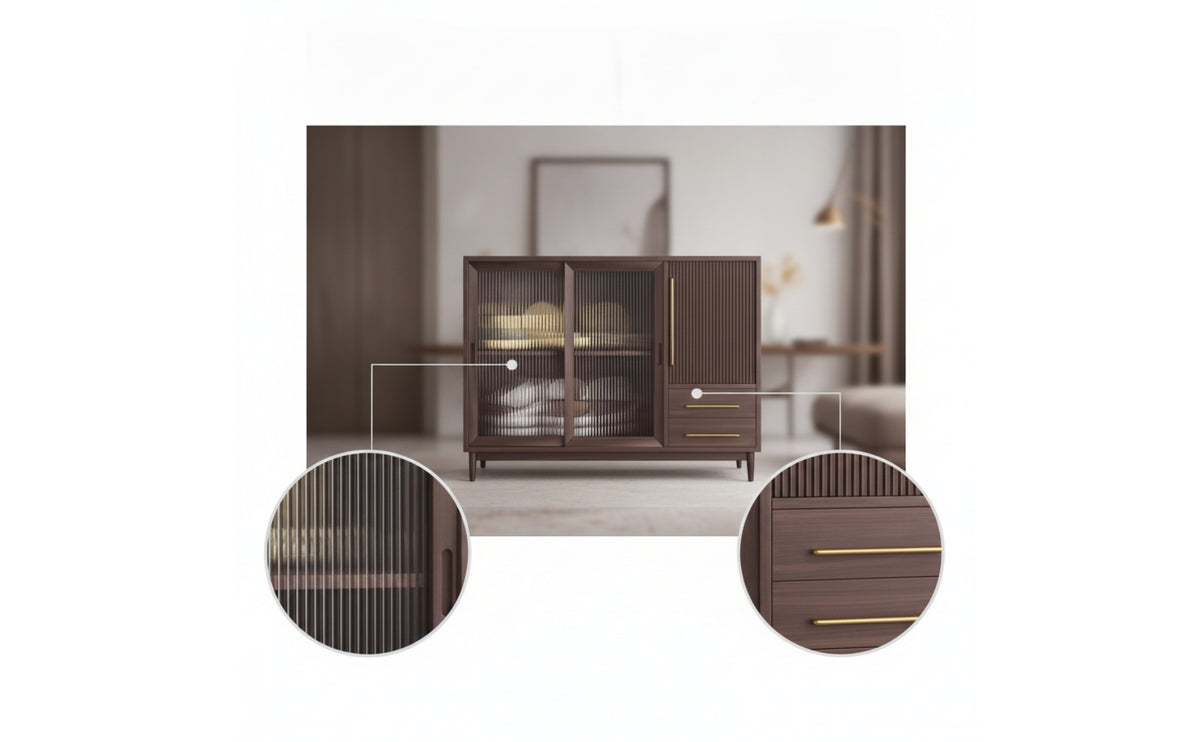 Sideboard Cabinet Modern Wooden Sideboard Minimalist Cabinet with Glass Doors for Dining Room, Kitchen