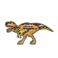 Hand Carved 3D Wooden Dinosaur Carving Multi-Layer Design Layered Wood Dinosaur Rustic Design Creature Figurine Creative Gift for Children, Office, Bedroom, Living Room