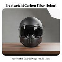Shock Resistant Retro Full-Face Helmet Removable Washable Liner Carbon Fiber Motorcycle Helmet Breathable Safety Gear Quick Release Buckle for Cruiser Riders, Men, Women, Autumn Winter Riding, Daily Commute