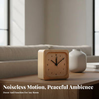 Battery Operated Beech Wood Table Clock Hand Polished Round Wooden Alarm Clock Easy to Set for Light Sleepers, Students, Bedroom, Bookshelf