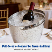 Stainless Steel Hammered Ice Bucket, Thickened Conical Champagne Beer Bucket for Bar, KTV, Club, Party