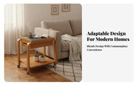 Wheeled End Table with Storage Retro Design Multi-Tier Rolling Shelf Space-Saving Household Furniture for Office Workers, Living Room, Bedroom