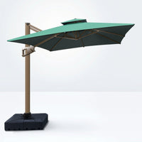 Square Patio Umbrella Double-Pole Patio Umbrella with Wheeled Base Rotatable for Poolside, Garden