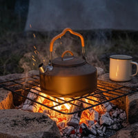 Folding Handle 1.0 L Camping Kettle Orange Grip Sleeves Stainless Steel Camping Kettle Pour Spout Camp Tea Pot Smooth Coated Finish
