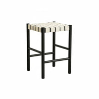 Nordic Design Wooden Highrear Stool with Woven Seat durable Wood Frame Counter Chair Minimalist Aesthetic Home Furniture Integrated Footrest for Bar Owners, Homeowners, Families, Cafe, Reception Area, Kitchen Island, Dining Room