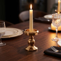 Tabletop Metal Candle Holder Gold-Toned Candle Holder with Pedestal Base Minimalist Candlestick Small for Candlelight Dinner