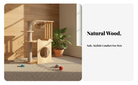 Solid Wood Cat Perch with Space Capsule Sturdy Construction Wooden Cat Perch with Scratching Posts Easy Assembly Pet Furniture Natural Material for Indoor, Living Room, Bedroom, Home