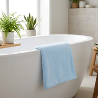200gsm Microfibre Towel, Non Shedding Cleaning Cloths for Commercial Use, Pale Blue Bound Border Microfiber for Gym, Travel and Car Use