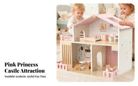 Wooden Dollhouse Balcony Railings Two-Story Dollhouse Realistic Details Children's Play Home