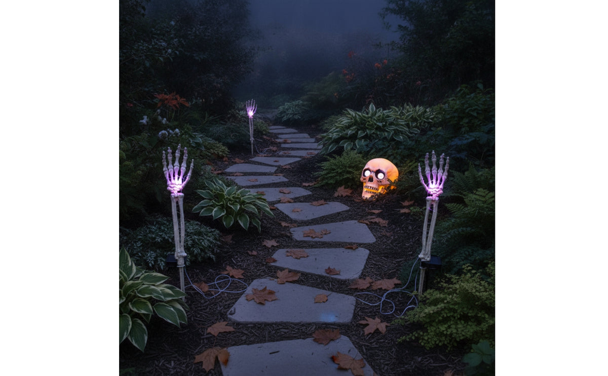 Skull Light with Ground Stake Spooky Skeleton Hand Candle Stake Lights Skeleton Hand Light Outdoor for Yard, Garden